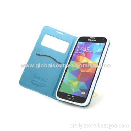 Commercial style window plug-in card leather mobile phone case for Samsung Galaxy S5